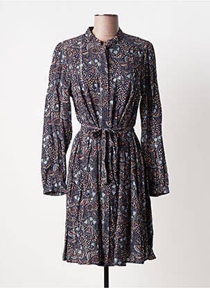 Robe mi-longue imprimé fantaisie manches longues bleu JULIE GUERLANDE femme