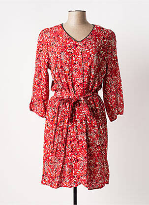 Robe mi-longue imprimé fleurs manches longues rouge JULIE GUERLANDE femme