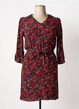 Robe mi-longue imprimé fleurs manches longues rouge JULIE GUERLANDE femme