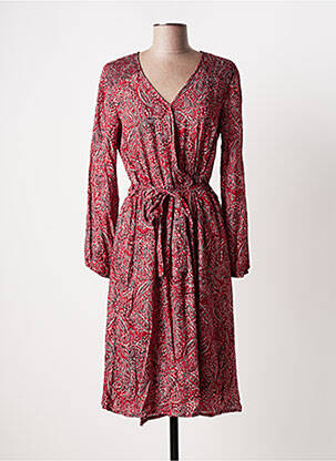 Robe mi-longue imprimé fantaisie manches longues rouge C'EST BEAU LA VIE femme