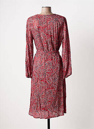 Robe mi-longue imprimé fantaisie manches longues rouge C'EST BEAU LA VIE femme