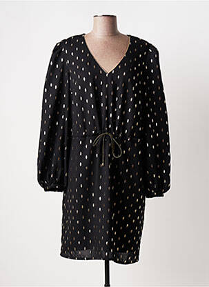 Robe mi-longue imprimé fantaisie manches longues noir C'EST BEAU LA VIE femme