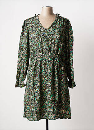 Robe mi-longue imprimé fantaisie manches longues vert C'EST BEAU LA VIE femme