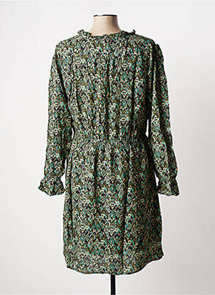 Robe mi-longue imprimé fantaisie manches longues vert C'EST BEAU LA VIE femme