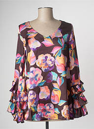 Blouse imprimé fleurs manches longues marron MULTIPLES femme