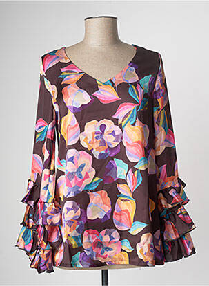Blouse imprimé fleurs manches longues marron MULTIPLES femme