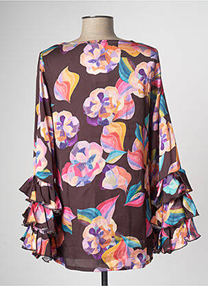 Blouse imprimé fleurs manches longues marron MULTIPLES femme