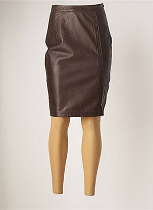Jupe mi-longue fermeture zip latéral marron ROSE GARDEN femme