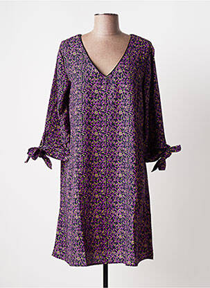 Robe mi-longue coupe fluide manches 3/4 violet BLANCHEPORTE femme