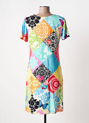 Robe mi-longue imprimé fantaisie manches courtes bleu DESIGUAL femme