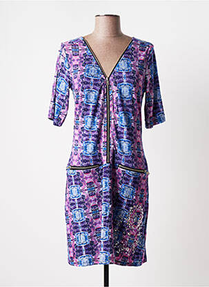 Robe mi-longue imprimé fantaisie manches courtes violet DESIGUAL femme