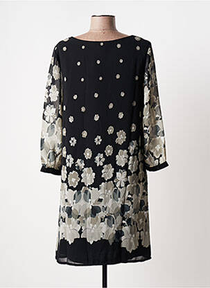 Robe courte imprimé fleurs manches longues noir BLANCHEPORTE femme