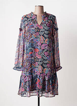 Robe mi-longue coupe évasée manches longues bleu BLANCHEPORTE femme