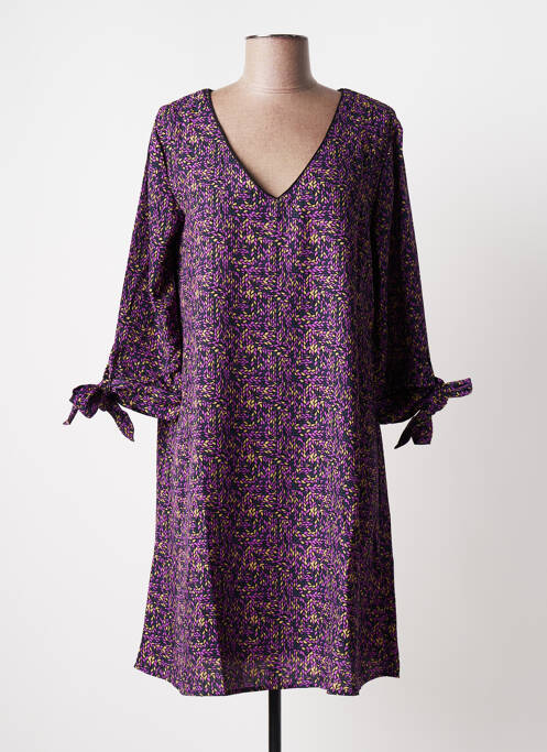 Robe mi-longue coupe fluide manches 3/4 violet BLANCHEPORTE femme