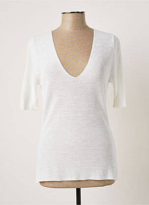 Pull coupe cintrée manches 3/4 blanc POLES femme
