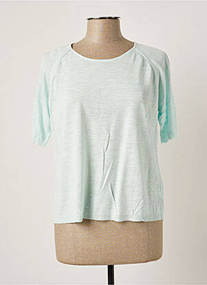 Pull finition bords-côtes manches 3/4 bleu POLES femme