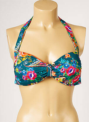 Haut de maillot de bain fermeture liens à nouer haut soutien-gorge push-up vert LIVIA femme