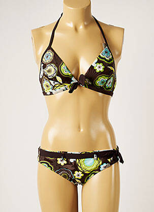 Maillot de bain 2 pièces stretch haut triangles marron BANANA MOON femme