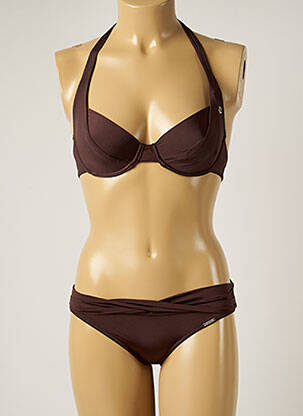 Maillot de bain 2 pièces stretch haut soutien-gorge emboitant marron BANANA MOON femme