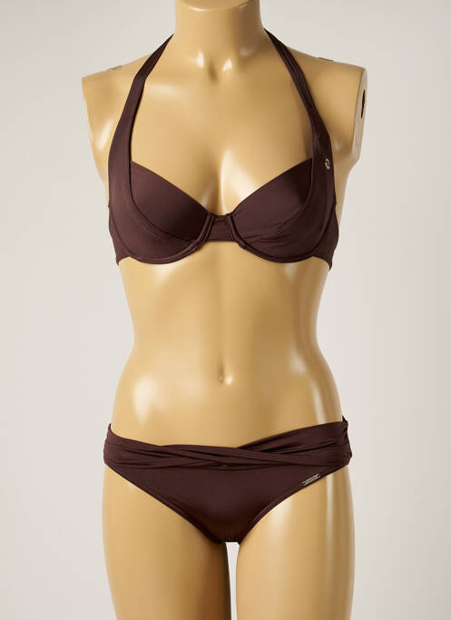 Maillot de bain 2 pièces stretch haut soutien-gorge emboitant marron BANANA MOON femme