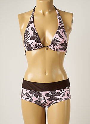 Maillot de bain 2 pièces fermeture liens à nouer haut soutien-gorge balconnet rose BANANA MOON femme