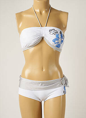 Maillot de bain 2 pièces fermeture liens à nouer haut soutien-gorge balconnet blanc BANANA MOON femme