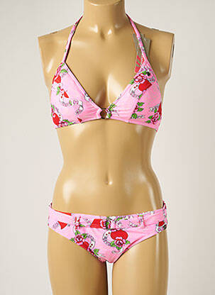 Maillot de bain 2 pièces fermeture liens à nouer haut soutien-gorge balconnet rose BANANA MOON femme
