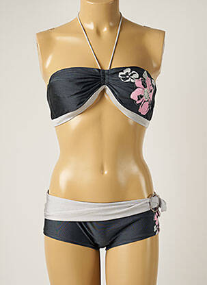 Maillot de bain 2 pièces fermeture liens à nouer haut soutien-gorge balconnet gris BANANA MOON femme