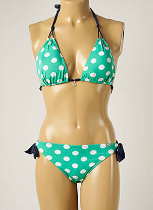 Maillot de bain 2 pièces fermeture liens à nouer haut soutien-gorge balconnet vert BANANA MOON femme