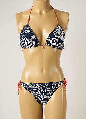 Maillot de bain 2 pièces fermeture liens à nouer haut soutien-gorge balconnet bleu BANANA MOON femme