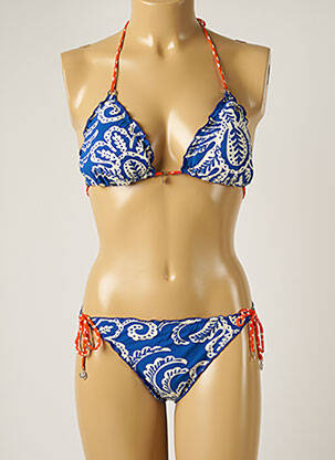 Maillot de bain 2 pièces fermeture liens à nouer haut soutien-gorge balconnet bleu BANANA MOON femme