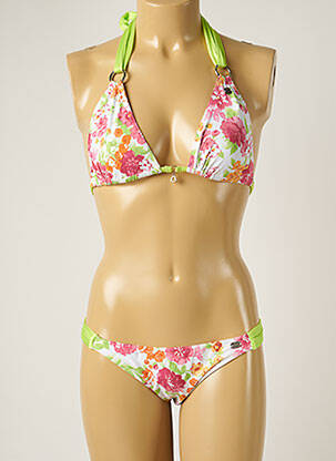 Maillot de bain 2 pièces fermeture liens à nouer haut triangles vert BANANA MOON femme