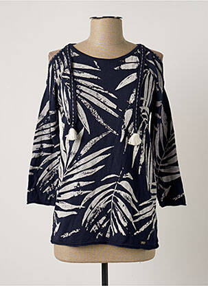 Pull coupe cintrée manches 3/4 bleu BANANA MOON femme