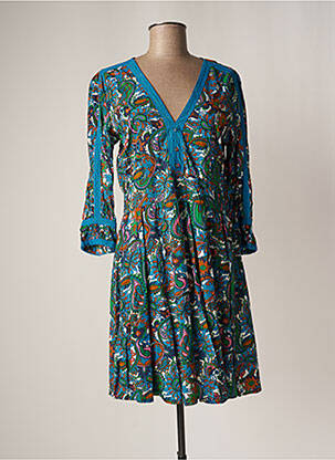 Robe mi-longue coupe évasée manches longues bleu AN' GE femme
