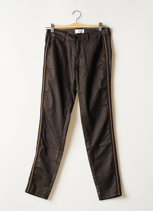 Pantalon chino broderie galons latéraux taille normale marron LE TEMPS DES CERISES femme