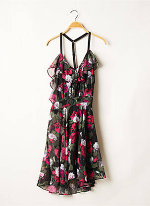 Robe mi-longue imprimé fleurs fines bretelles noir GUESS femme