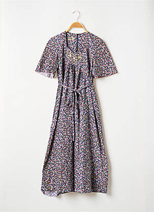 Robe mi-longue imprimé fleurs manches courtes bleu VIRGINIE femme