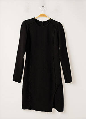Robe mi-longue tissage crêpe manches longues noir IKKS femme