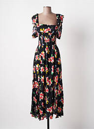 Robe longue imprimé fleurs manches courtes noir BANANA MOON femme