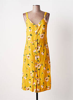 Robe mi-longue imprimé fleurs fines bretelles jaune BANANA MOON femme