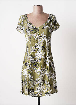Robe courte imprimé fleurs manches courtes vert BANANA MOON femme