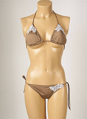 Maillot de bain 2 pièces stretch haut soutien-gorge moulé marron BANANA MOON femme