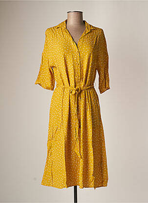 Robe mi-longue tissage crêpe manches courtes jaune DES PETITS HAUTS femme