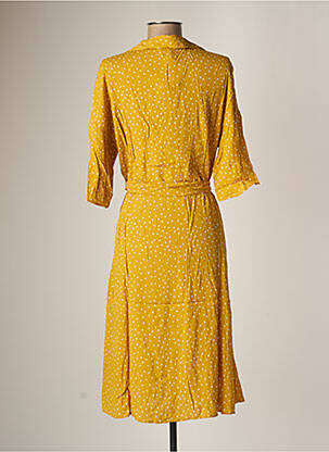 Robe mi-longue tissage crêpe manches courtes jaune DES PETITS HAUTS femme