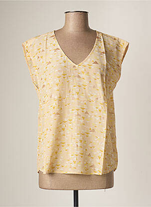 Blouse col v manches courtes beige DES PETITS HAUTS femme