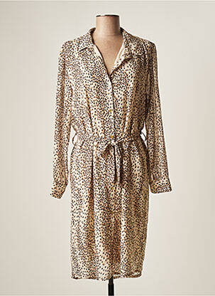 Robe mi-longue coupe fluide manches longues beige BELLITA femme