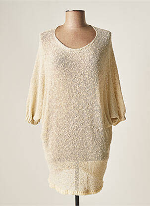 Pull tunique col rond manches courtes beige BELLITA femme