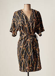 Robe mi-longue imprimé fantaisie manches courtes noir ASTRID BLACK LABEL femme