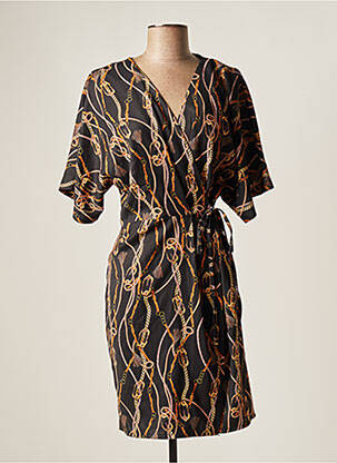 Robe mi-longue imprimé fantaisie manches courtes noir ASTRID BLACK LABEL femme