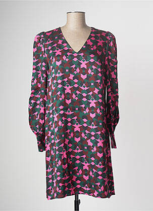 Robe mi-longue coupe fluide manches longues rose CARACTERE femme